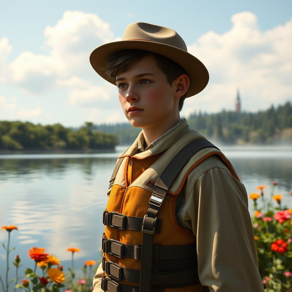 Young Gentleman at Lake's Edge, in Fantasy Concept Art Style