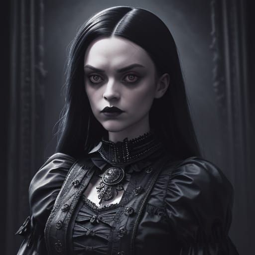 Wednesday Addams in Dark Victorian Gothic Attire