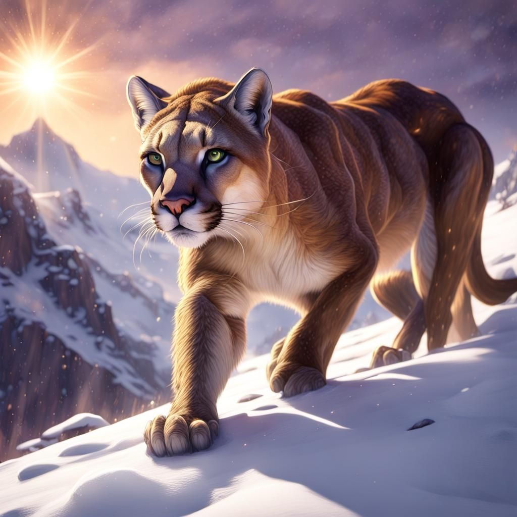Cougar on Snowy Mountain, Dark Fantasy Concept Art