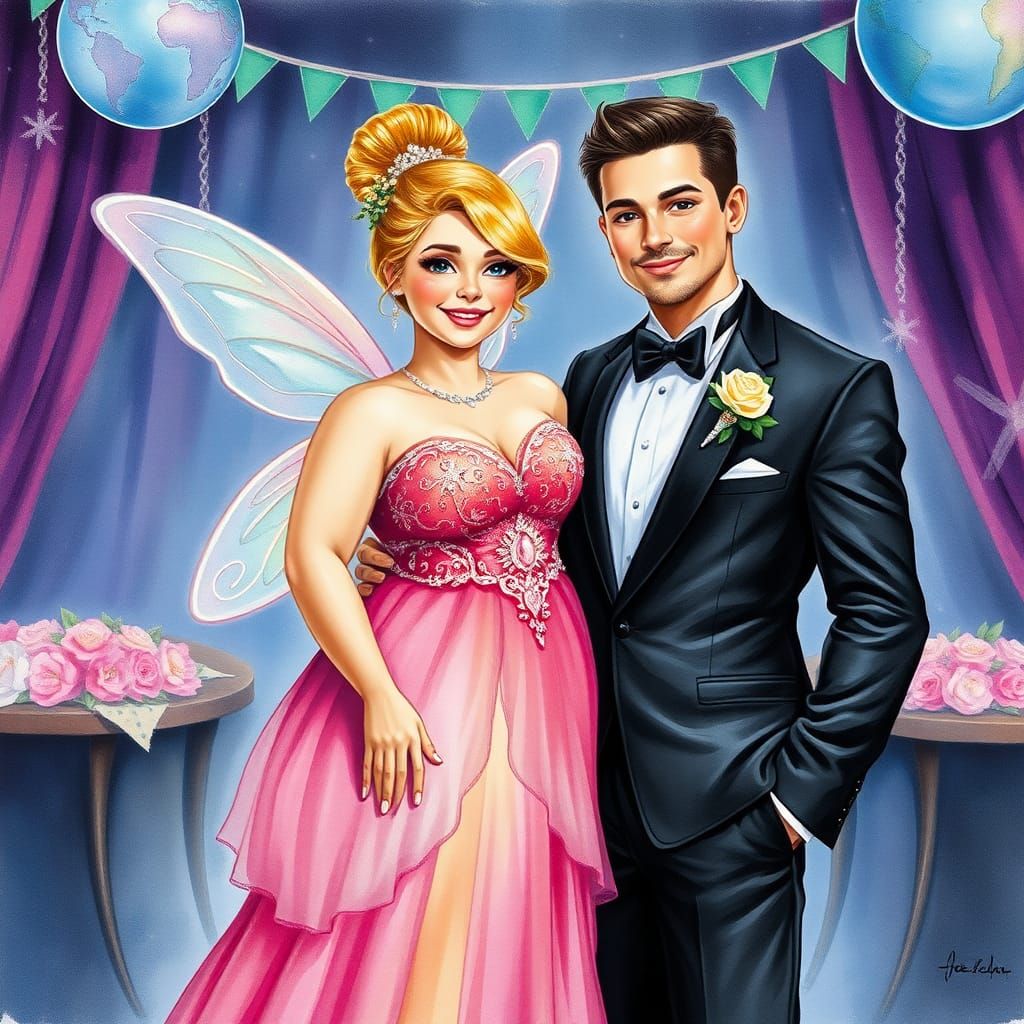 Fairy Couple at Prom in Watercolor Style