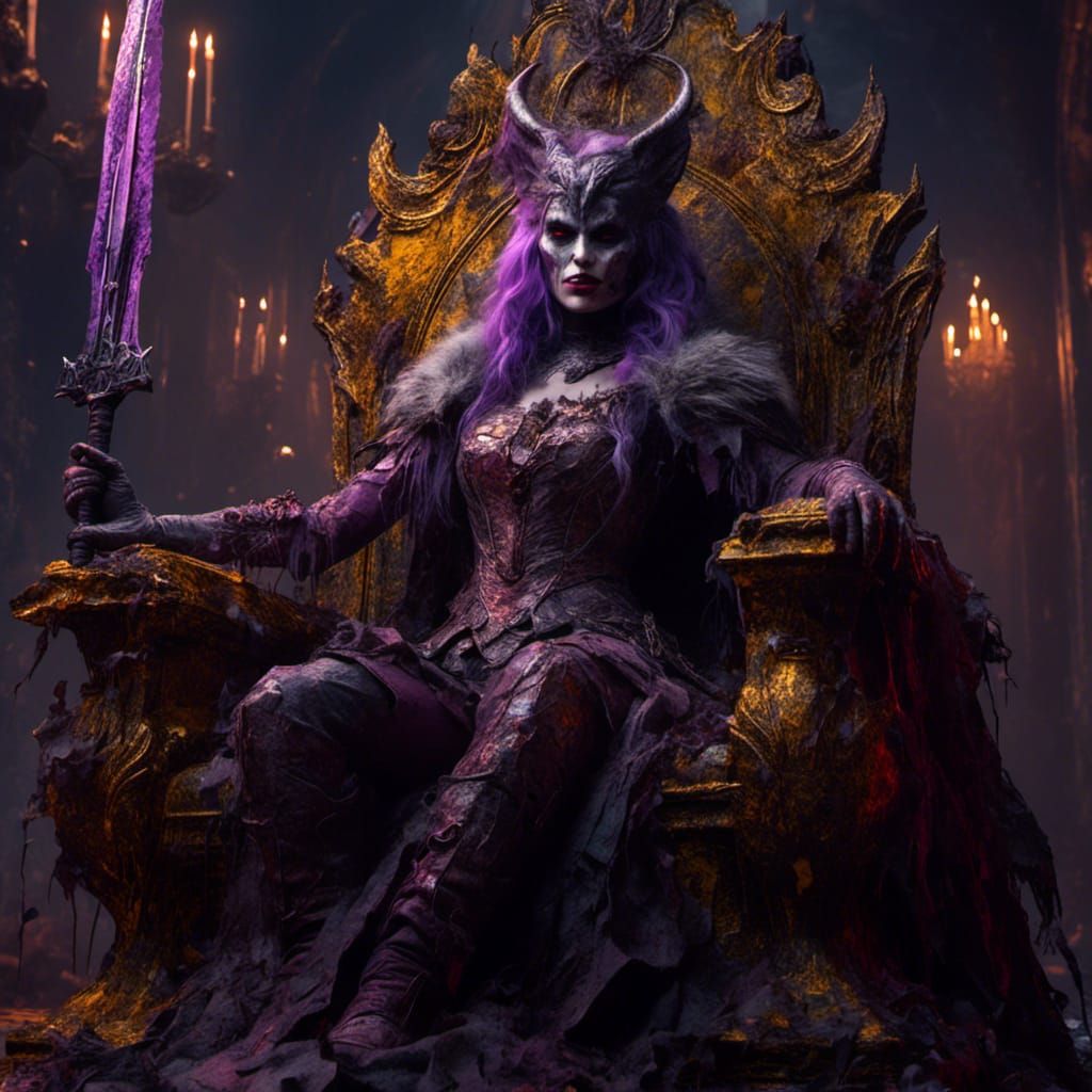 Werewolf Queen on Throne: Dark Fantasy Art
