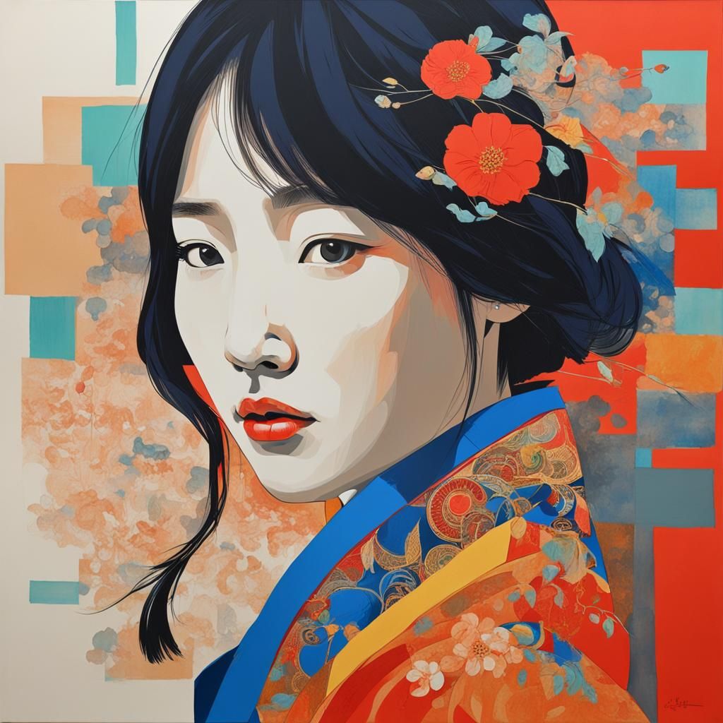 Young Woman from South Korea in Abstract Style