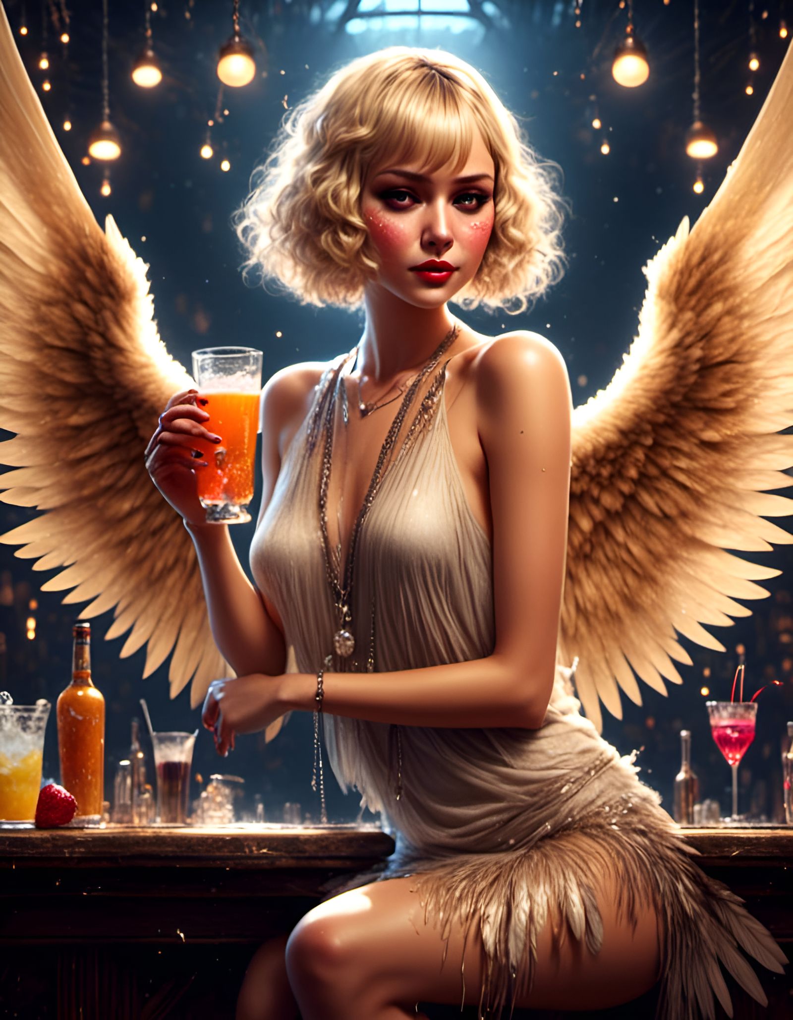 Flapper with Wings in Roaring 20s Speakeasy