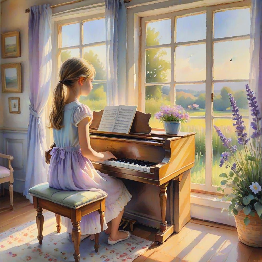 Idyllic Country Cottage Scene in Impressionist Style