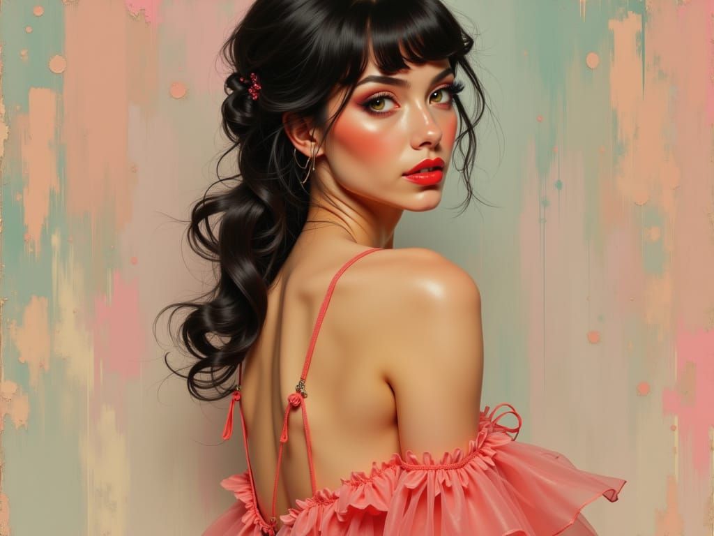 Seductive Gynoid Elvira Pin Up in Pastel Colors