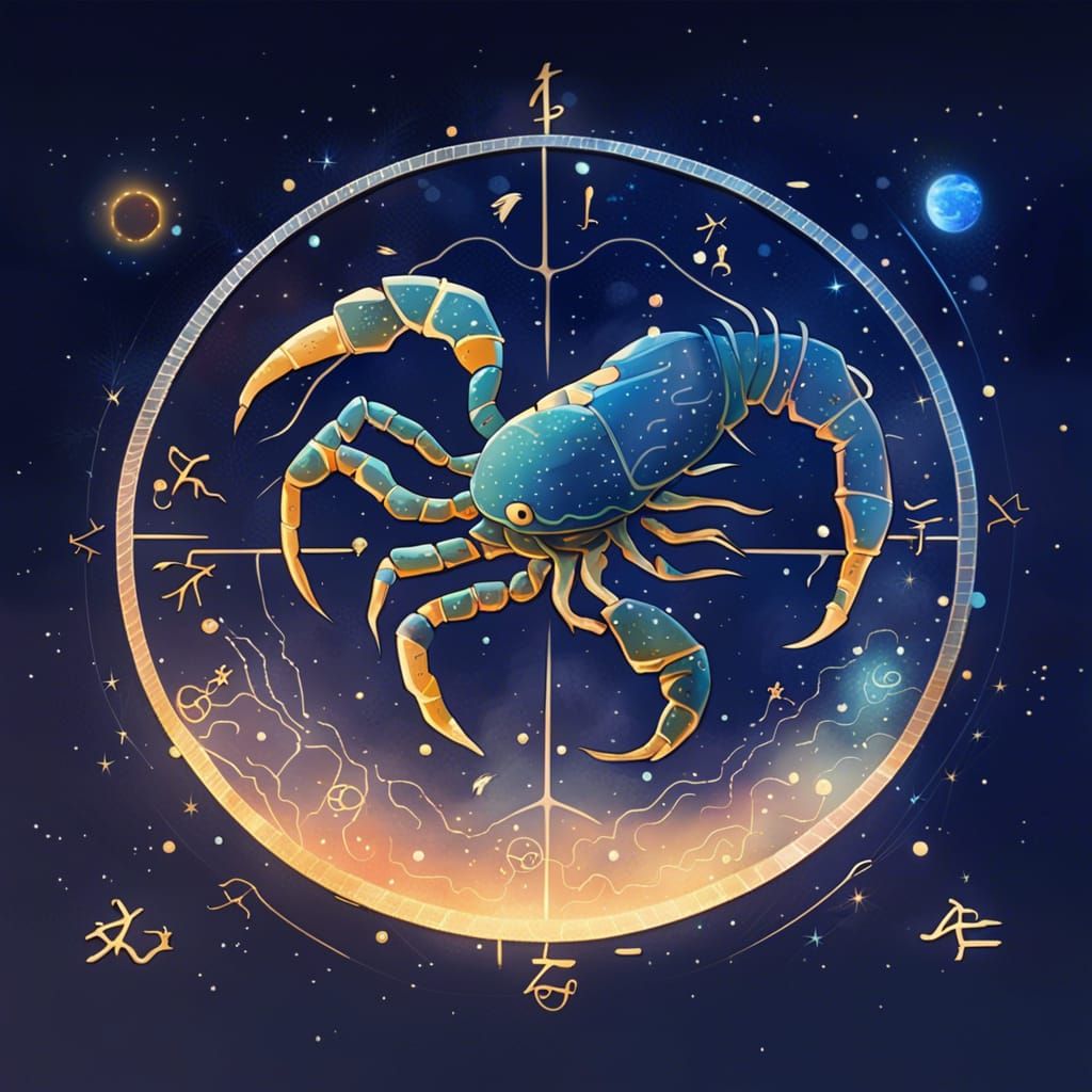 Scorpio Glyph with Astrological Wheel in Anime Style