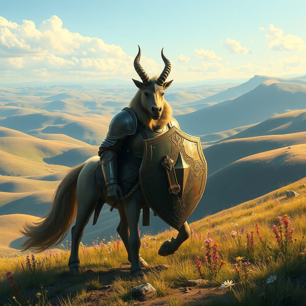 Centaur Paladin in Stepwild Expanse, Fantasy Art