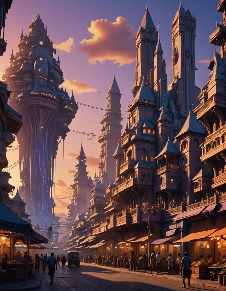 Mombasa Sunset: Fantasy Architecture in Concept Art Style
