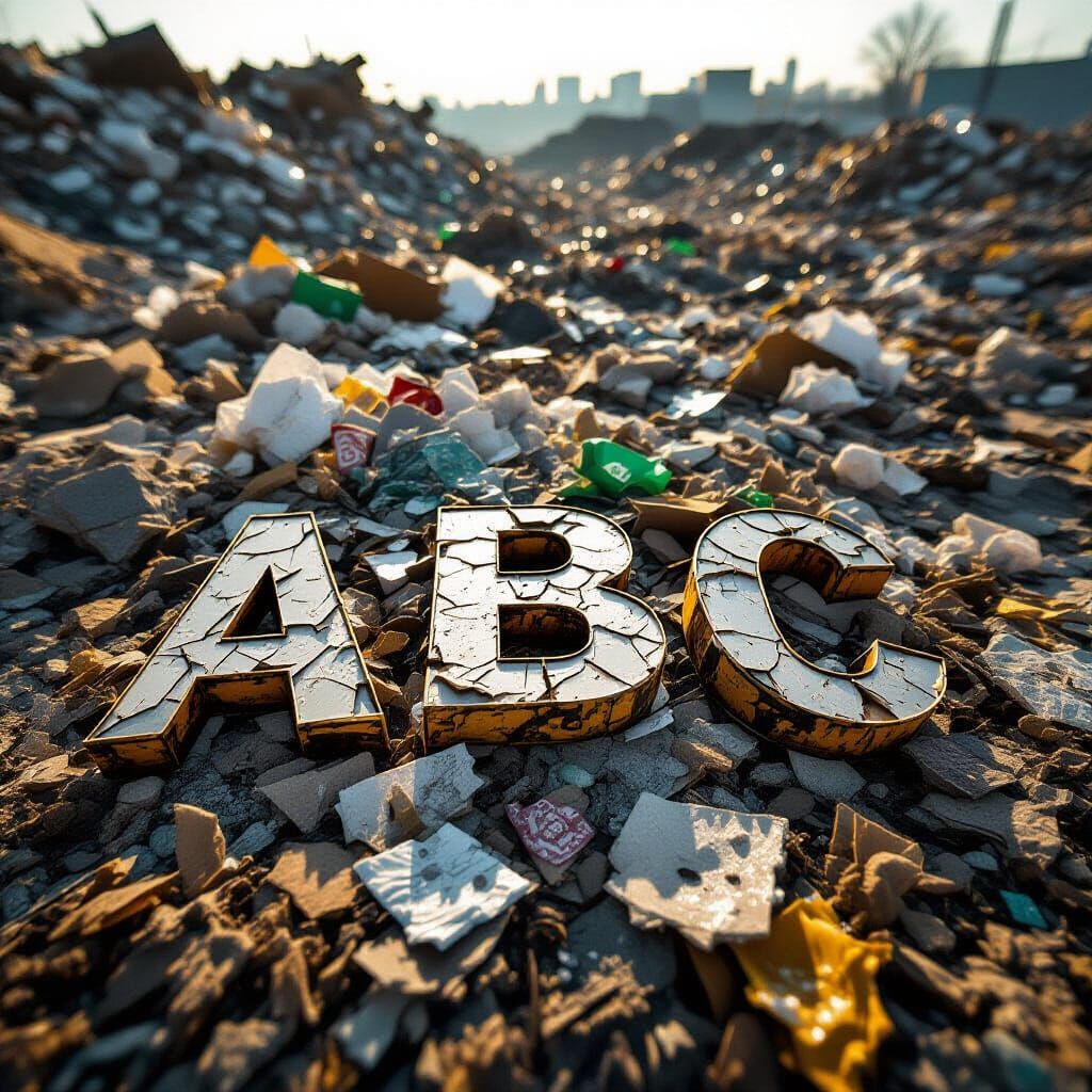 Broken ABC Letters in Garbage Dump, Photographic Style