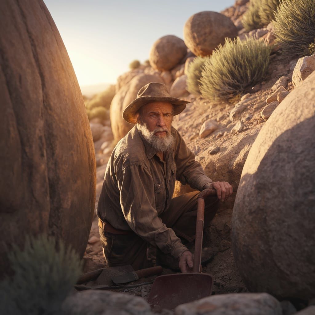 Weathered Rockhound Digs for Semi-Precious Stones in Golden ...