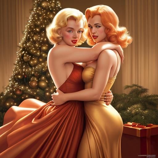 Glamorous Women Embrace in Comic Book Style Art