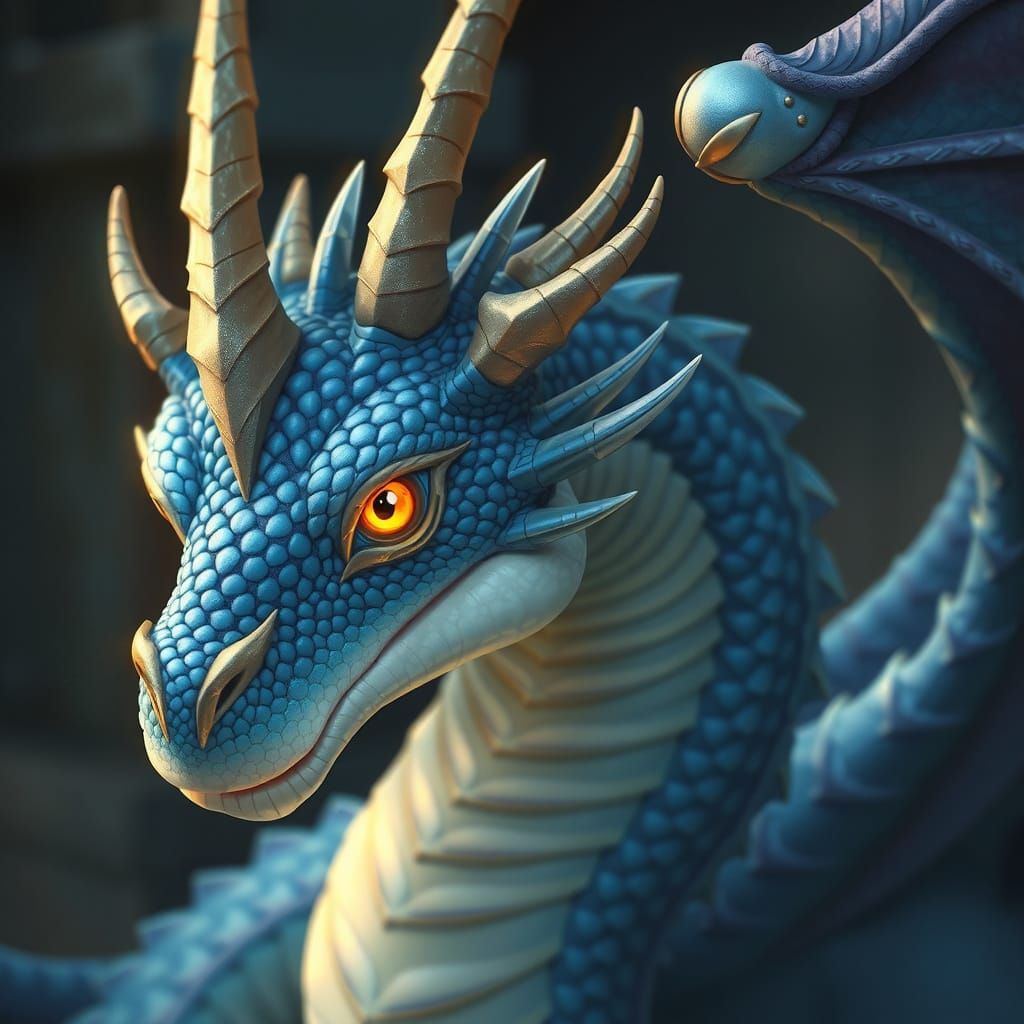 Sapphire Dragon in Mystical Fantasy Art Style