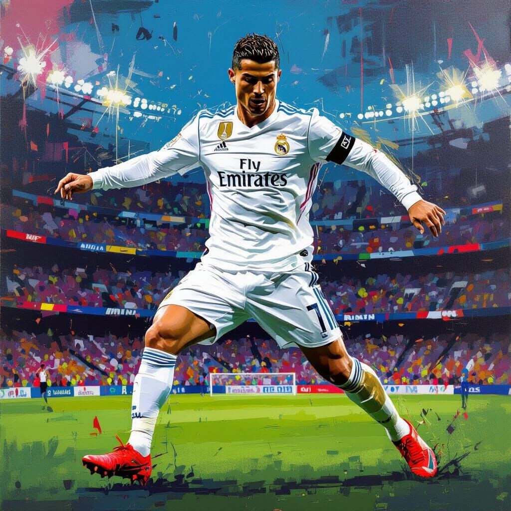 Cristiano Ronaldo Dancing in Basquiat-Murakami Style