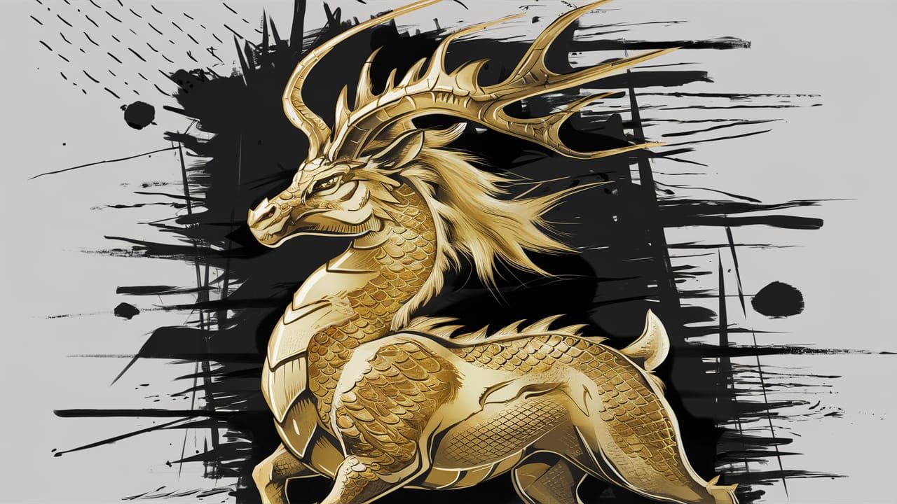 Majestic Dragon-Deer Hybrid in Digital Illustration