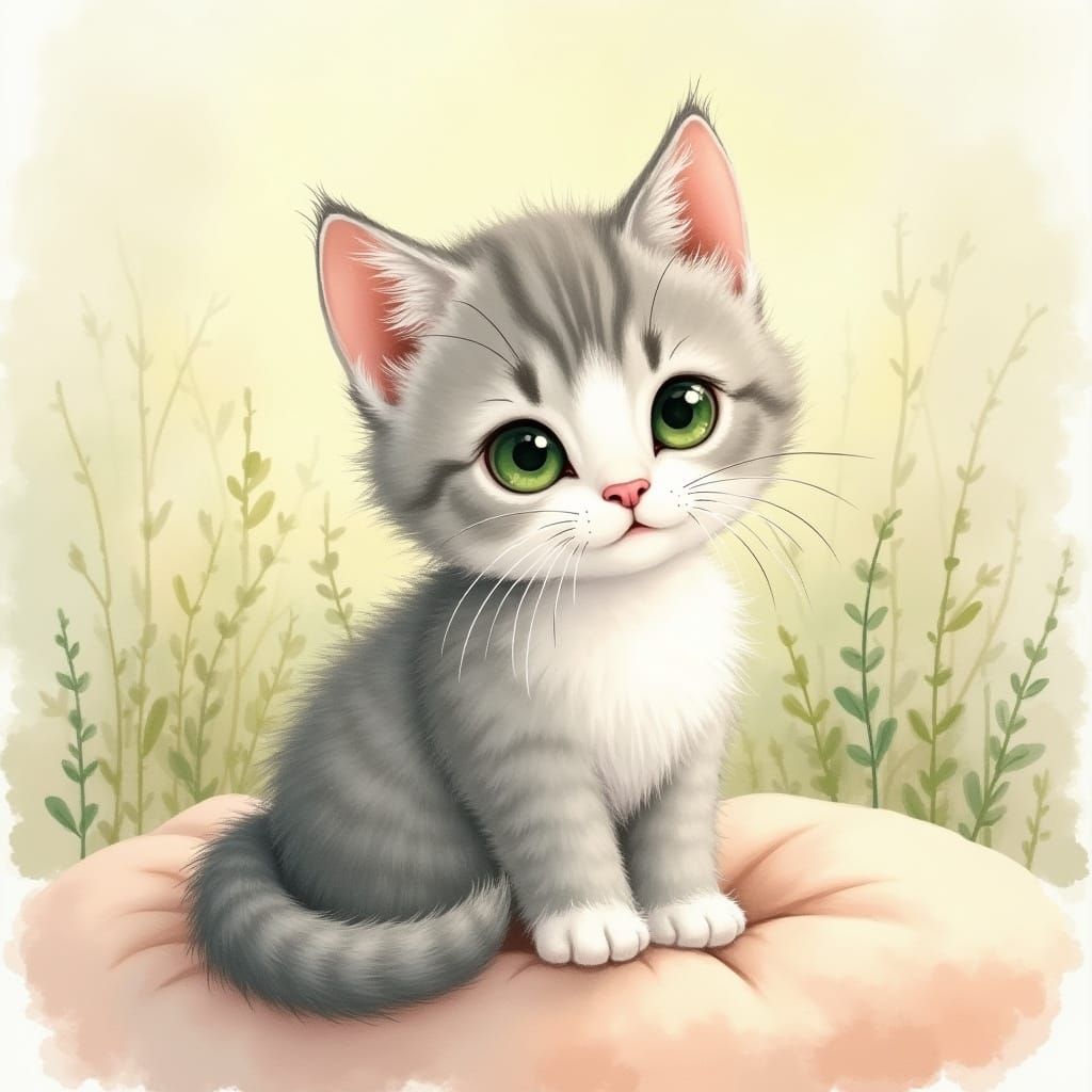 Whimsical Kitten in Pastel Paradise