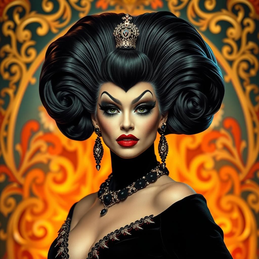 Victorian Cruella De Ville Drag Queen in Art Nouveau Style