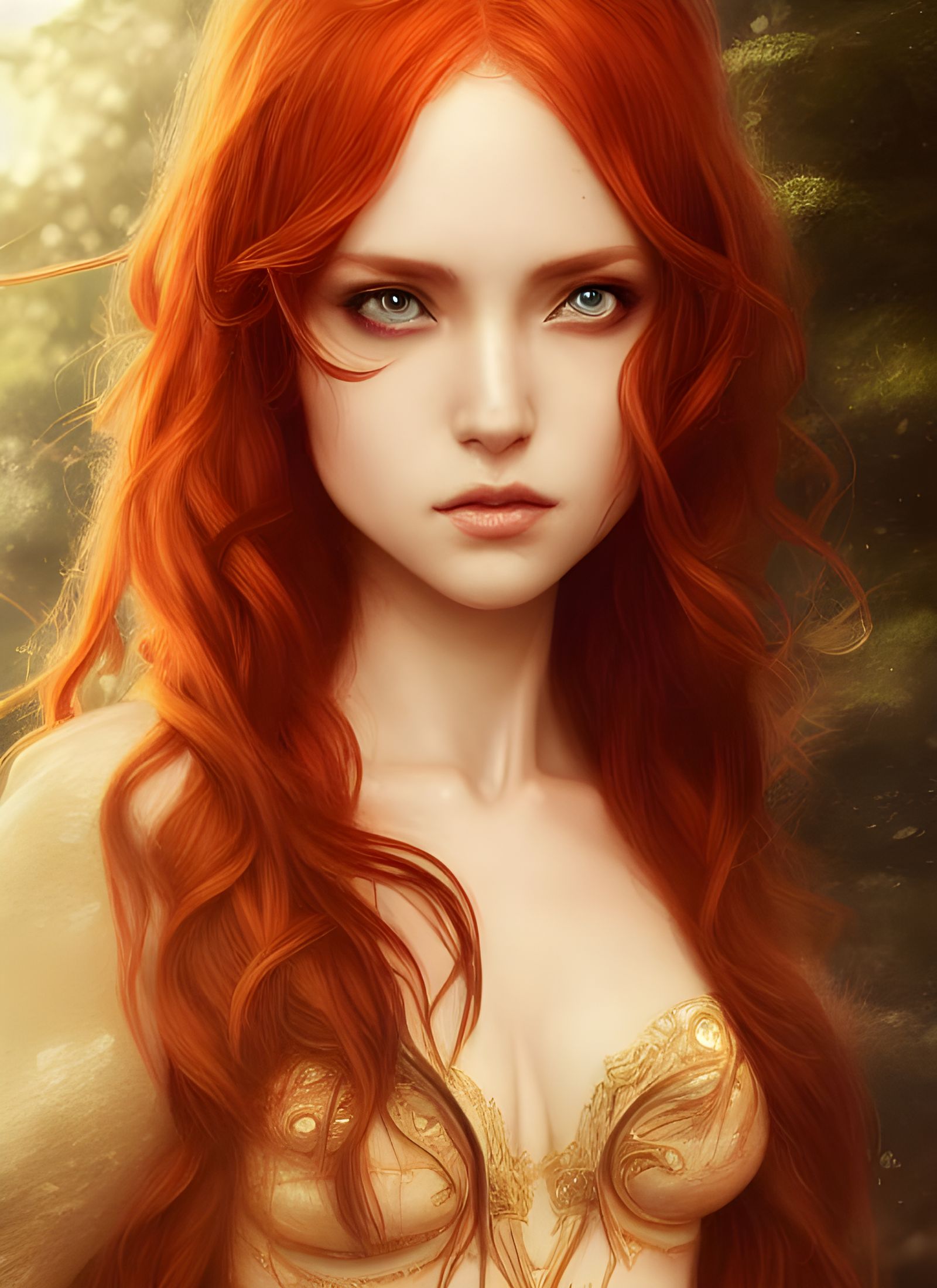 Redheaded Elven Goddess Portrait, Digital Illustration