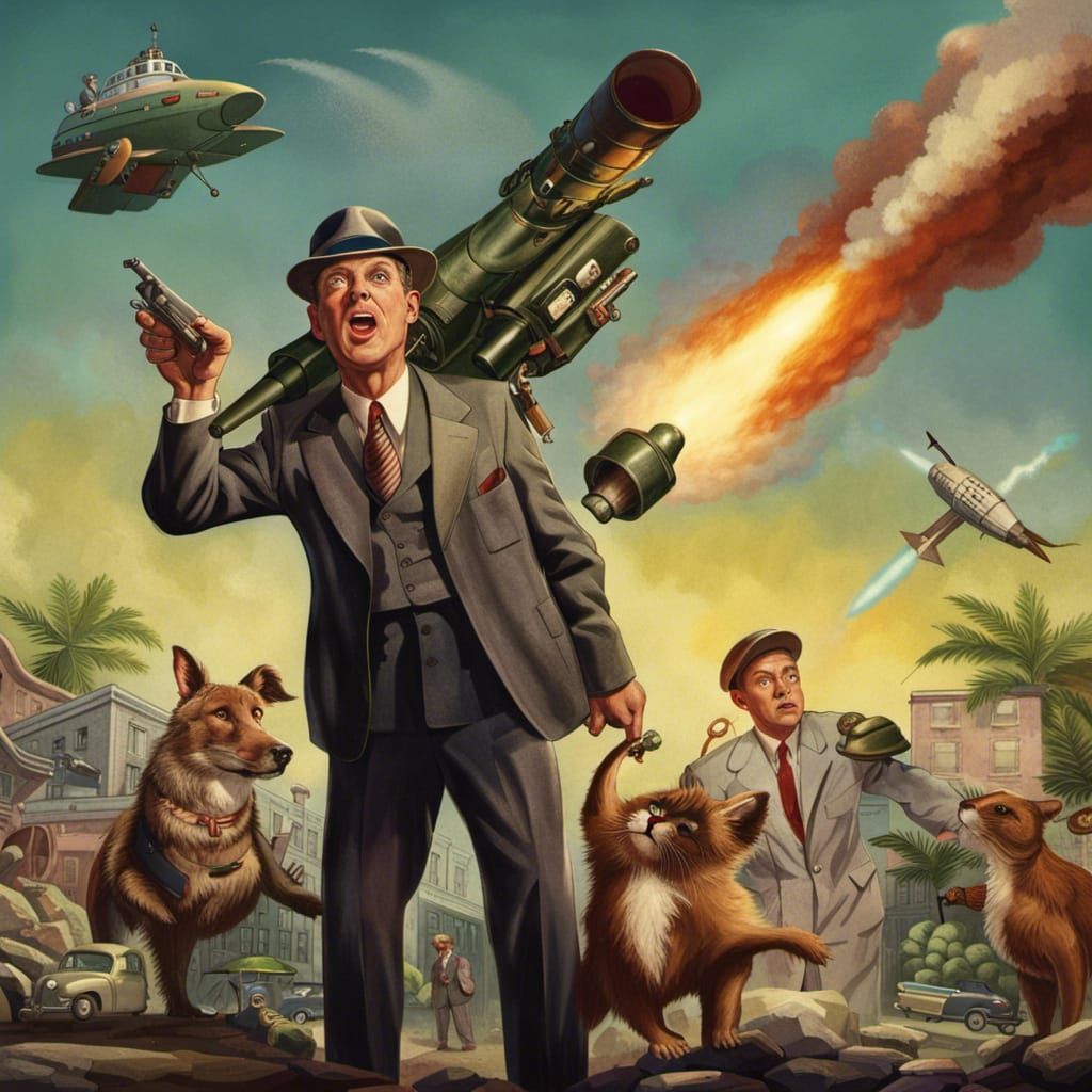 Heroic Animal Rescue with Rocket Launcher in Fantasy Art