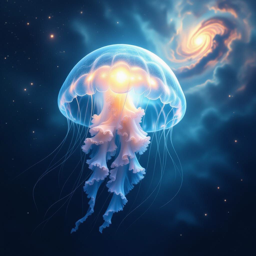 Bioluminescent Jellyfish in Cosmic Nebula