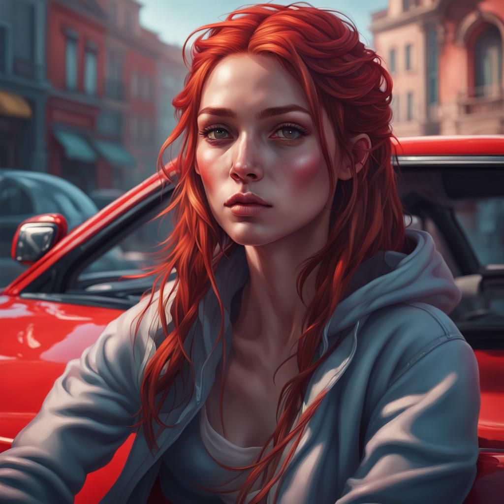 Girl with Red Hair Portrait in Dynamic Lighting
