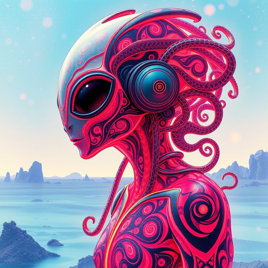 Ethereal Nouveau Alien in Iridescent Hues