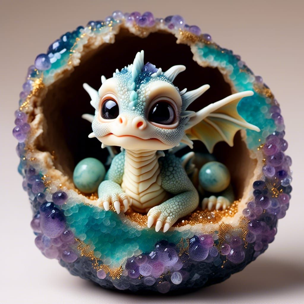 Dragon Hatchling Sleeping Inside Geode