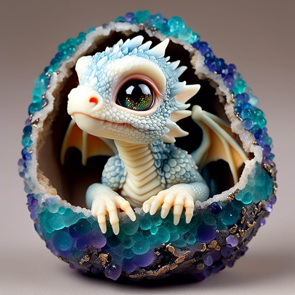 Dragon Hatchling Sleeping Inside a Geode