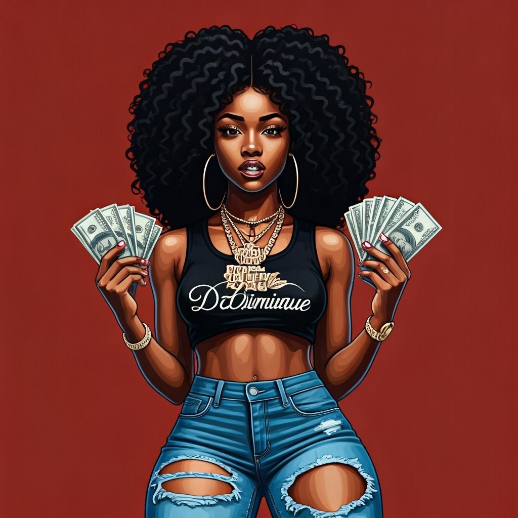 Confident Woman with Money in Hyperrealistic Portrait