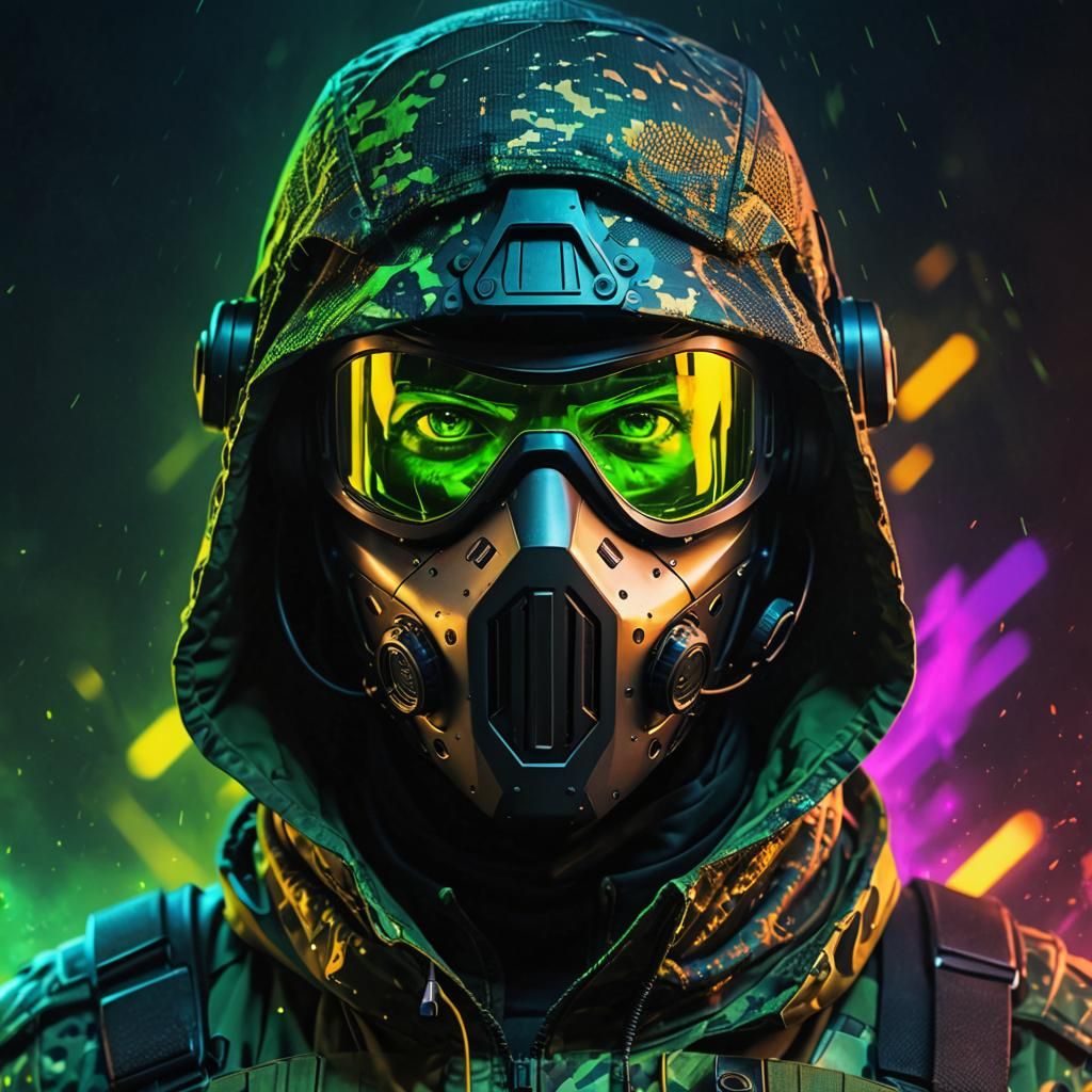 Futuristic Soldier Portrait with Energy Aura in 3D