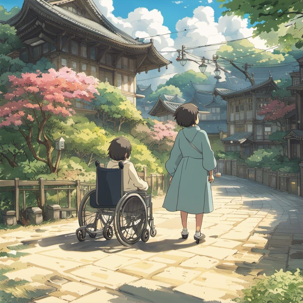Anime Princess in Wheelchair, Studio Ghibli Style