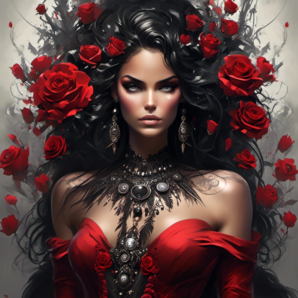 Woman in Lace Dress with Floral Tattoos