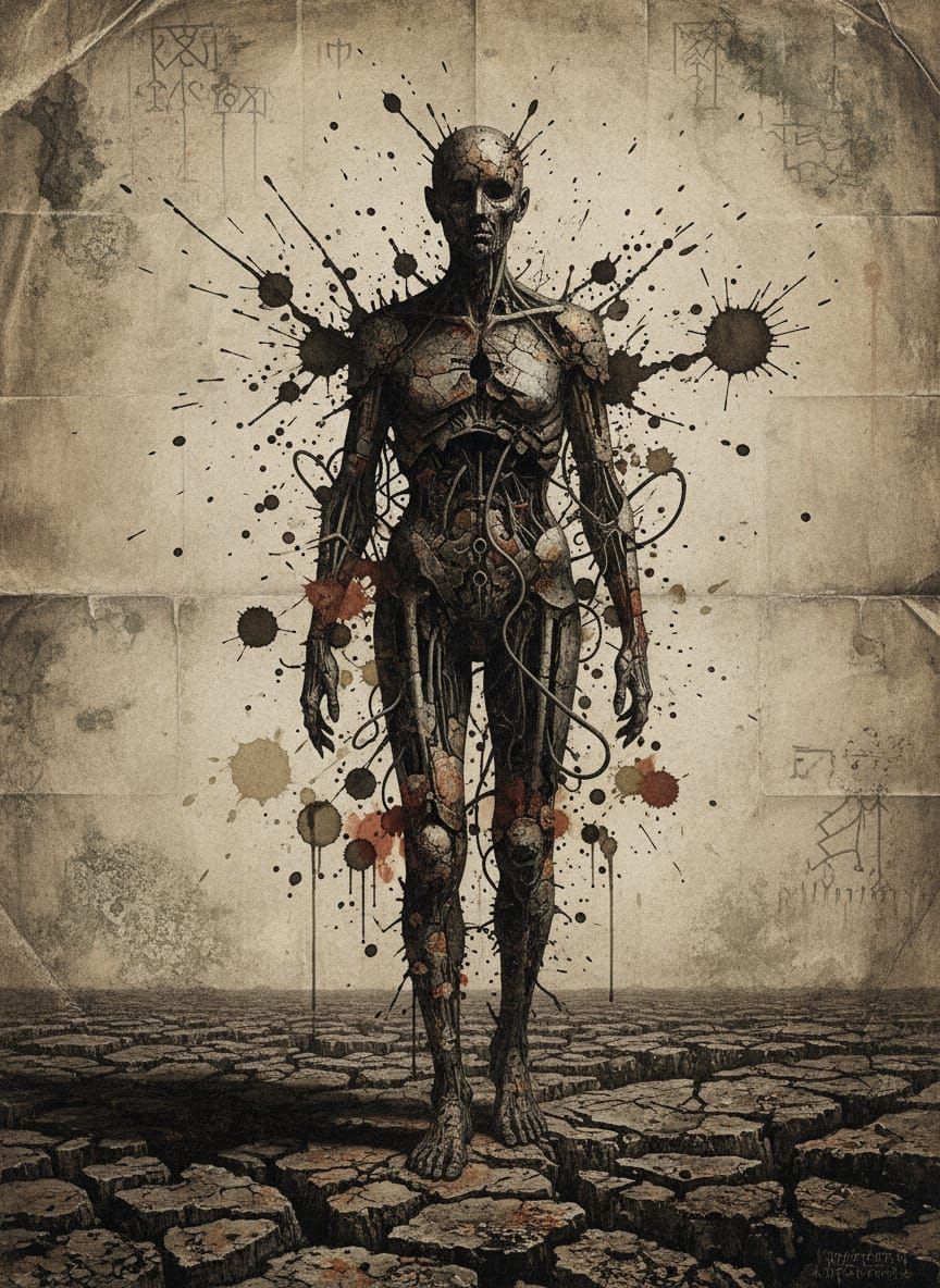 Haunting Figure in Decaying Surreal World