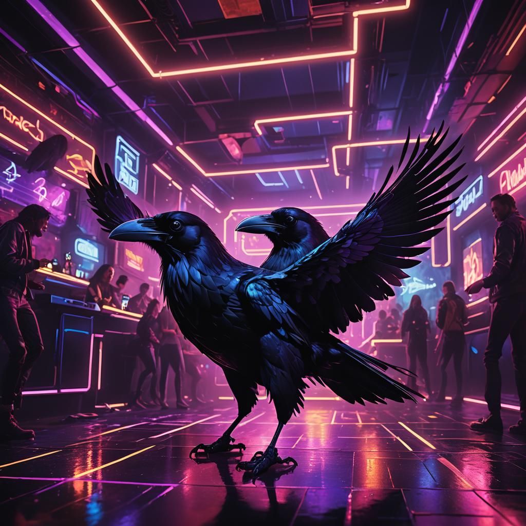 Raven's Neon Dance: A Synthwave Nightclub Scene