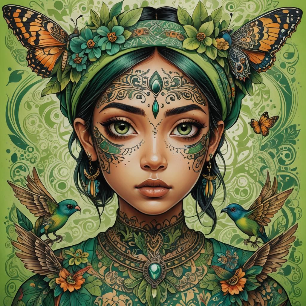 Girl with Expressive Eyes in Conceptual Art Style