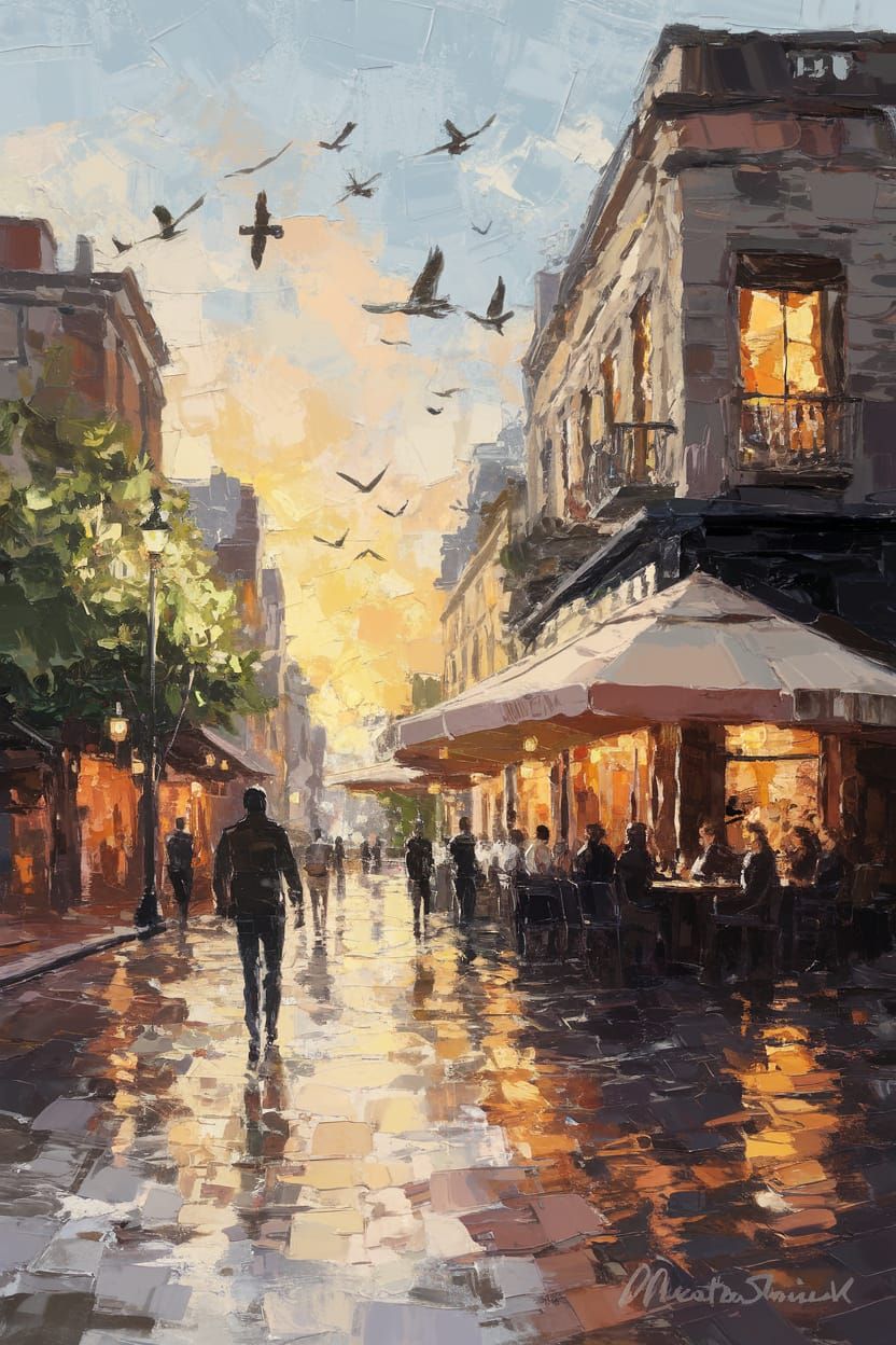 Vibrant Fine Dining Scene in Impasto Style