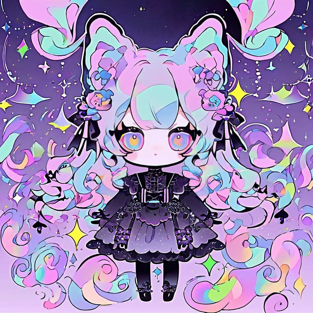 Kawaii Chibi Girl in Dark, High-Quality Illustration