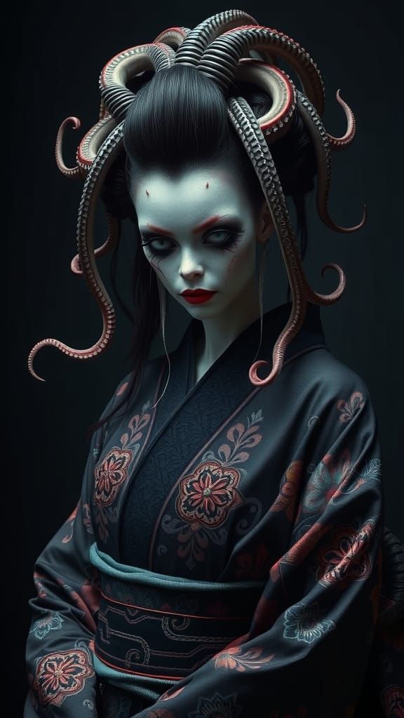 Ethereal Geisha, Dark Baroque Style, Humanoid Supernatural C...