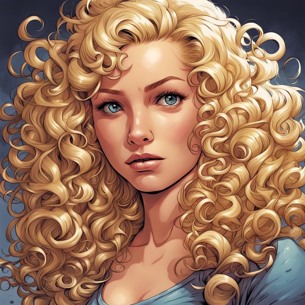 Blonde Curly Haired Baby Girl in Comic Book Style