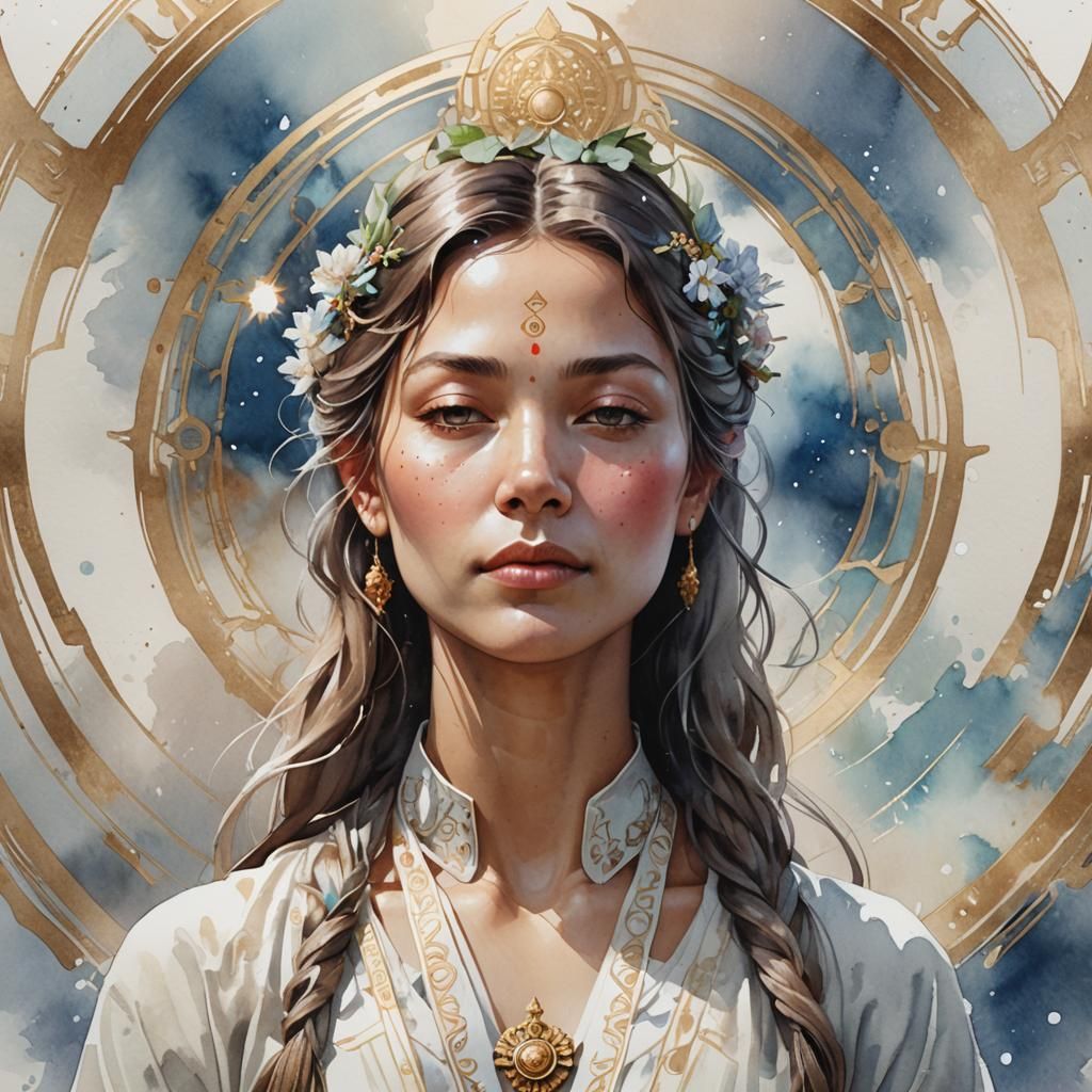 Meditating Woman: Watercolor Clip Art Portrait