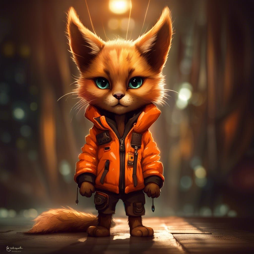 Adorable Furry Caracal in Orange Jacket