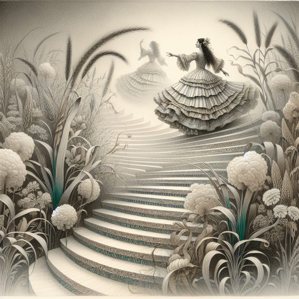 Ethereal Staircase to the Sky: A Surreal Pencil Drawing