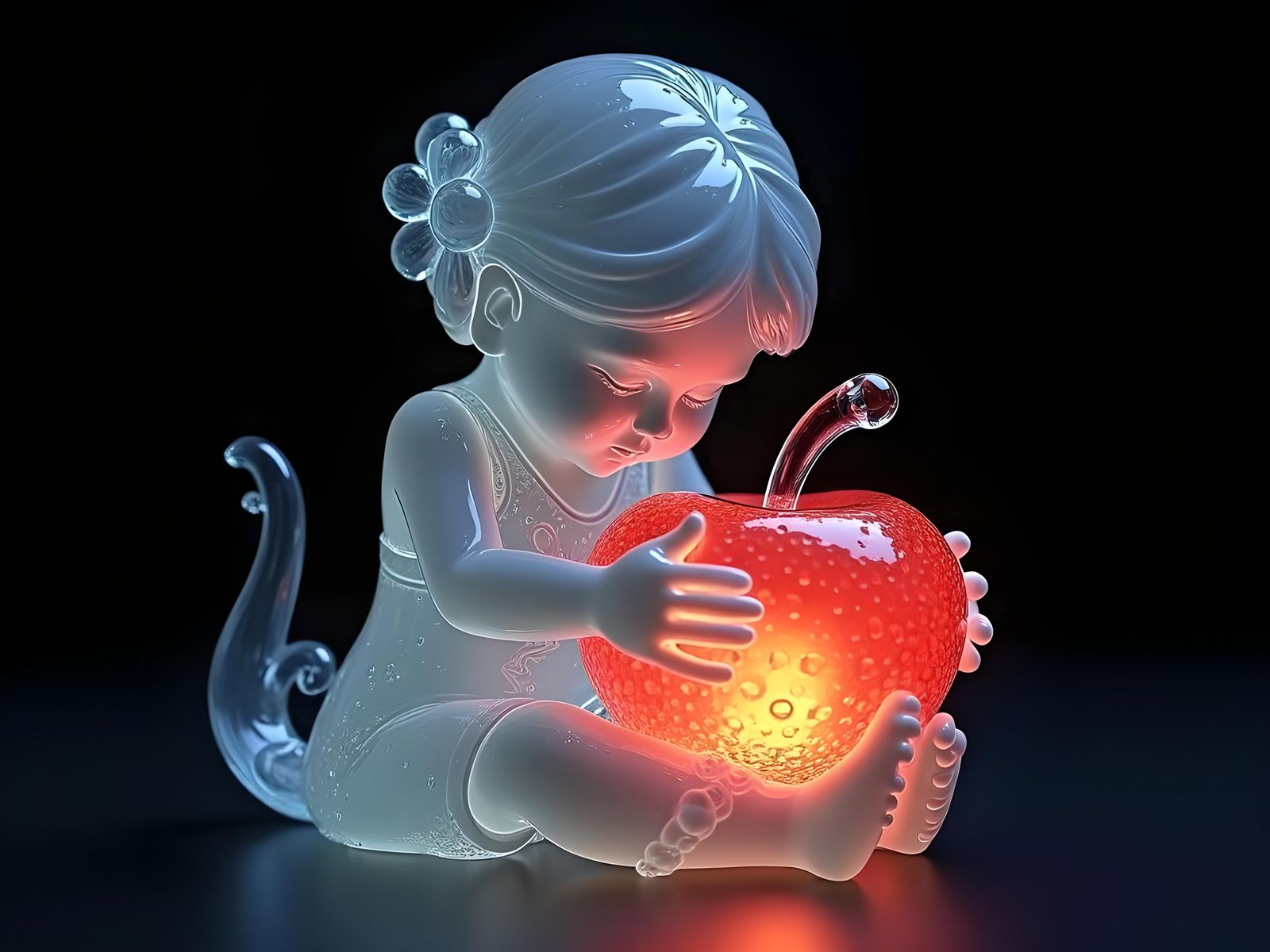 Glass Figurine Holding Apple in Murano Style