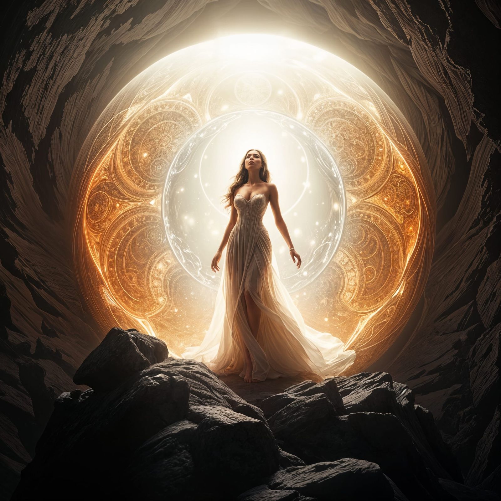 Dazzling Woman Radiating Light in Fantasy Art