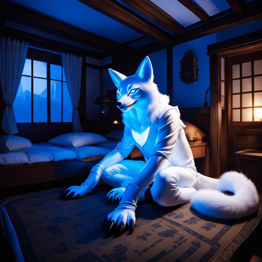 Kitsune Latex Costume Awaits in Haunted House