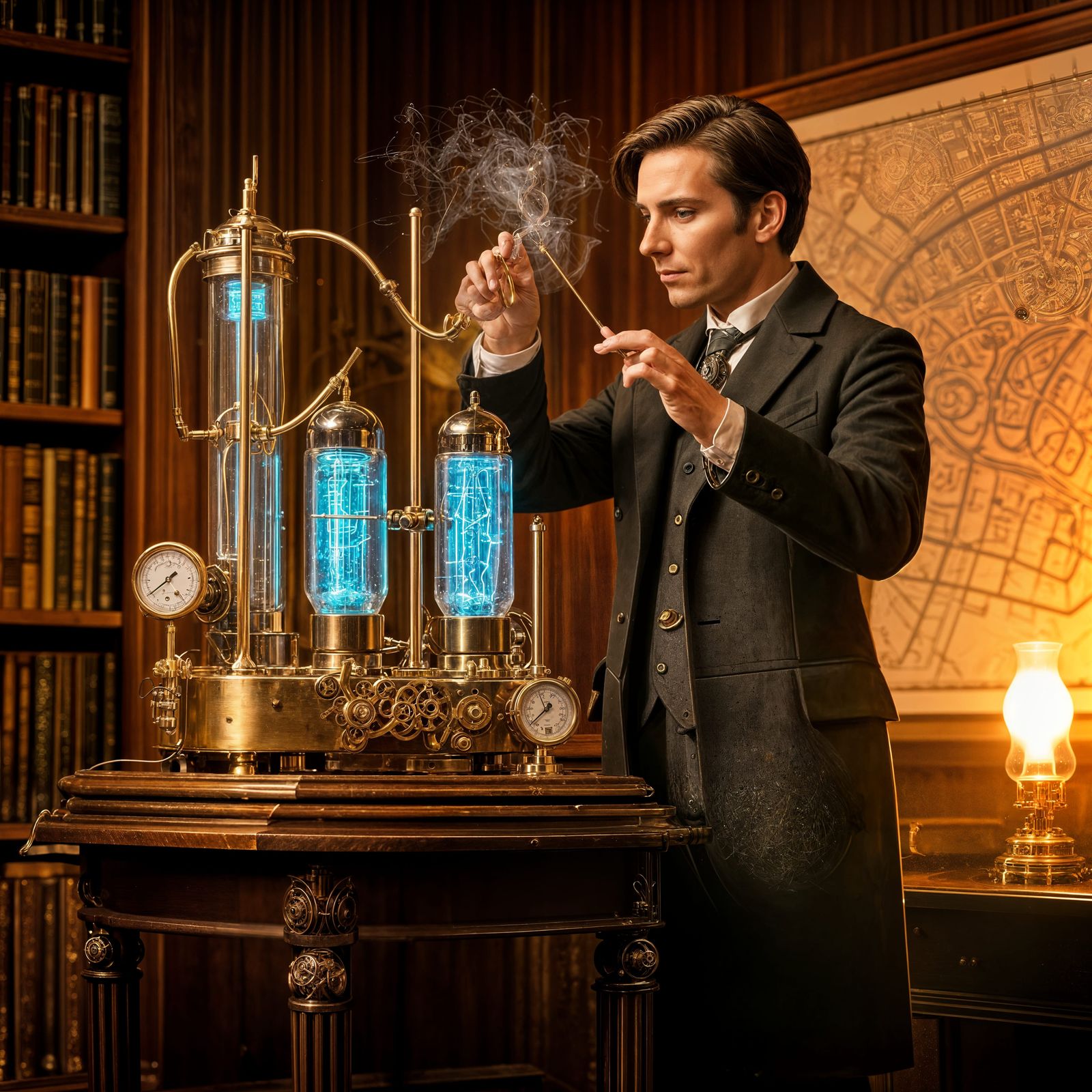 Steampunk Theremin Player in Victorian Setting