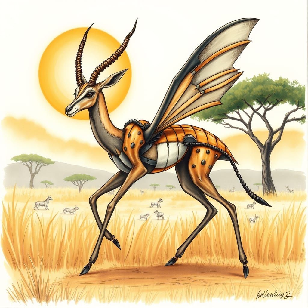 Majestic Savannah Hybrid in Whimsical Illustration Style