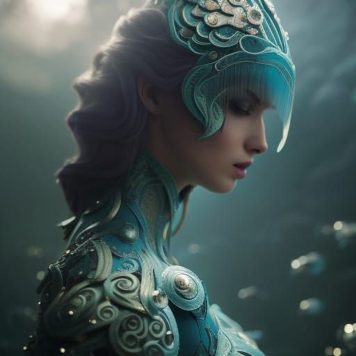 Aquatic Humanoid Portrait in Digital Airbrush Style