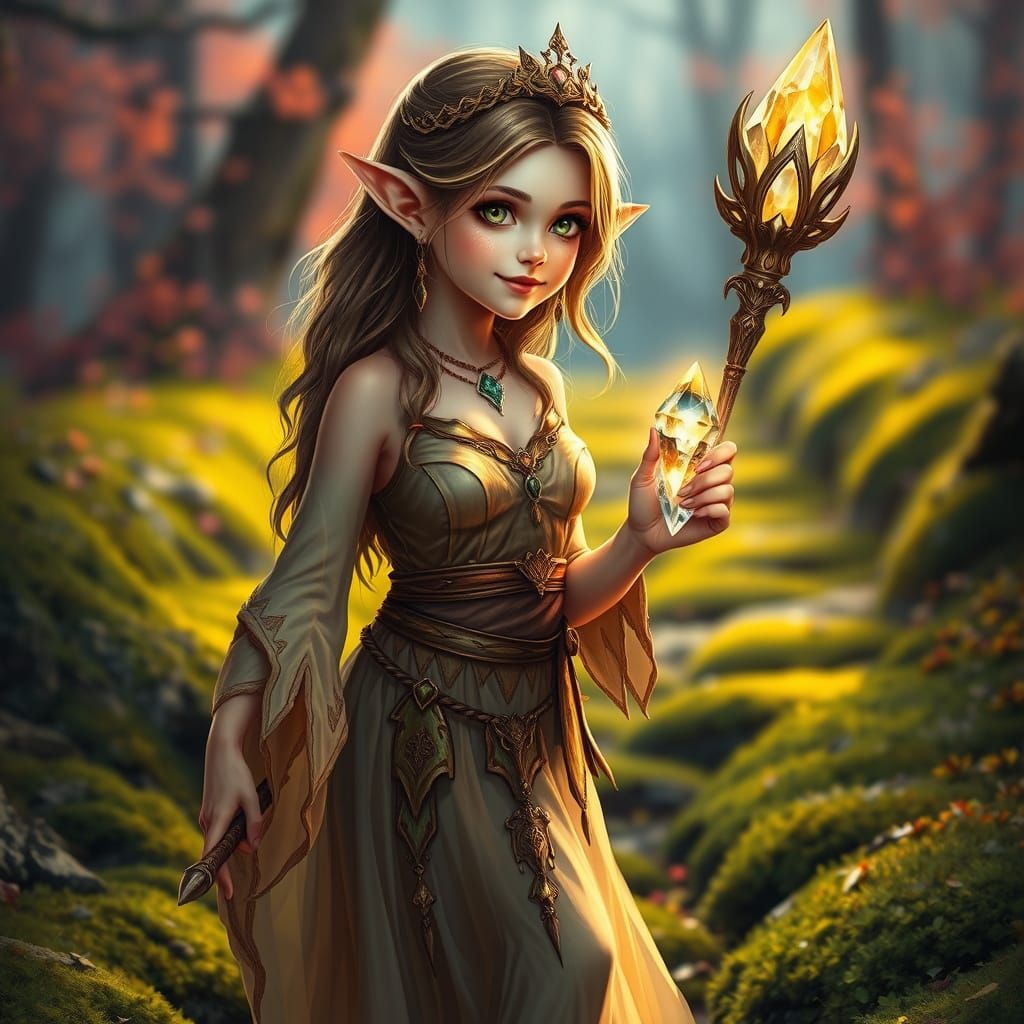 Enchanted Elven Princess Walks in Mystical Forest