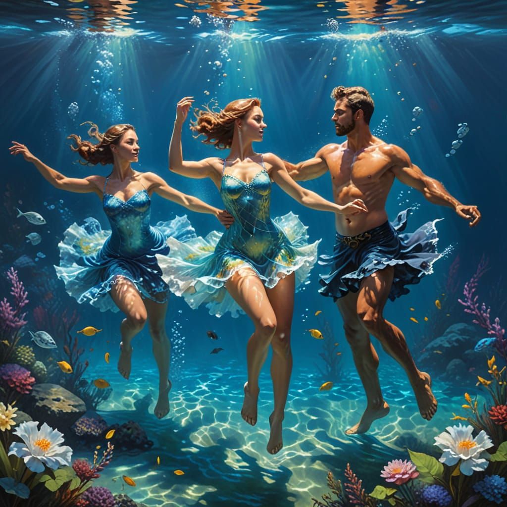 Whimsical Underwater Dancers in a Dreamy Masterpiece