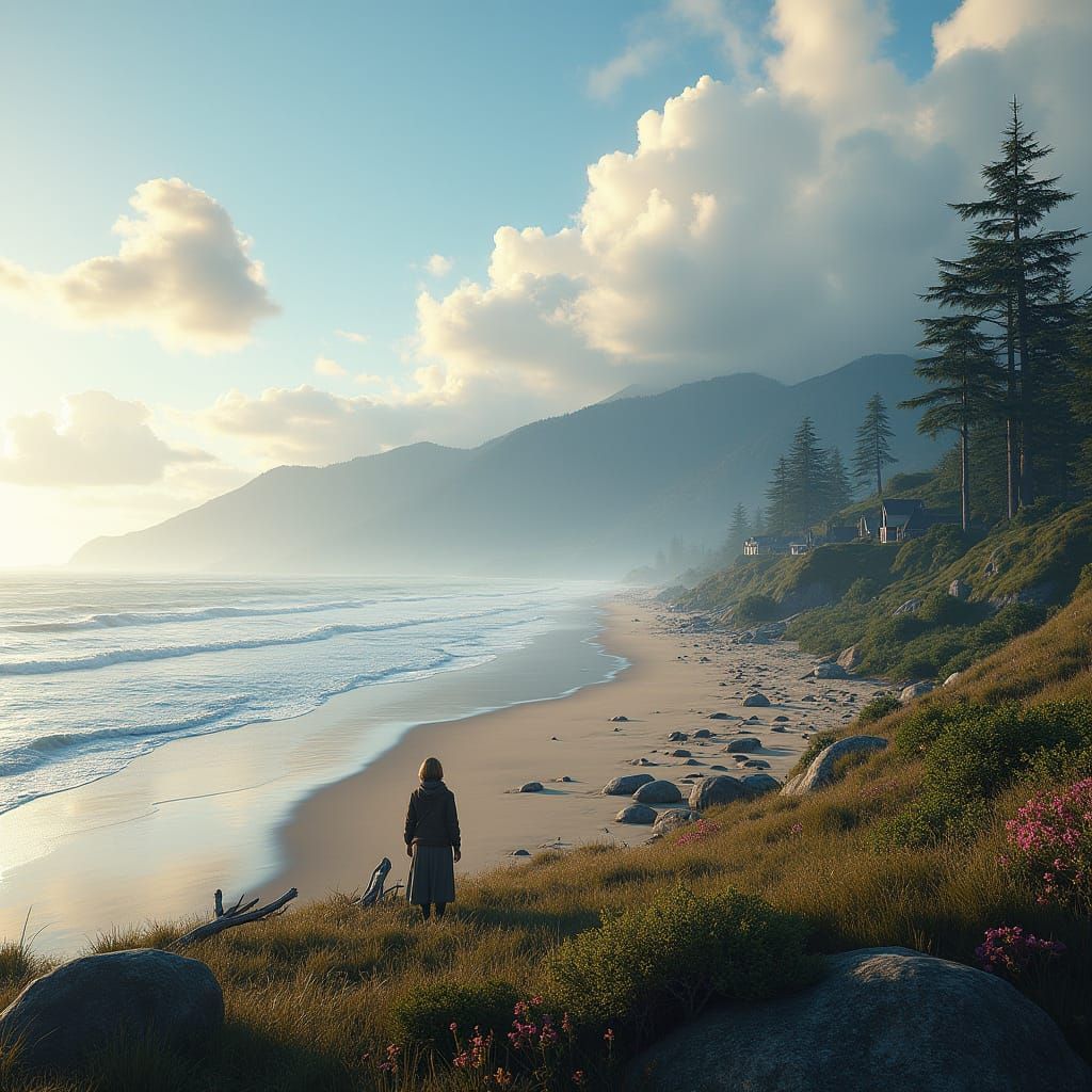 Oregon Coast Panorama in Earthy, Vibrant Hues